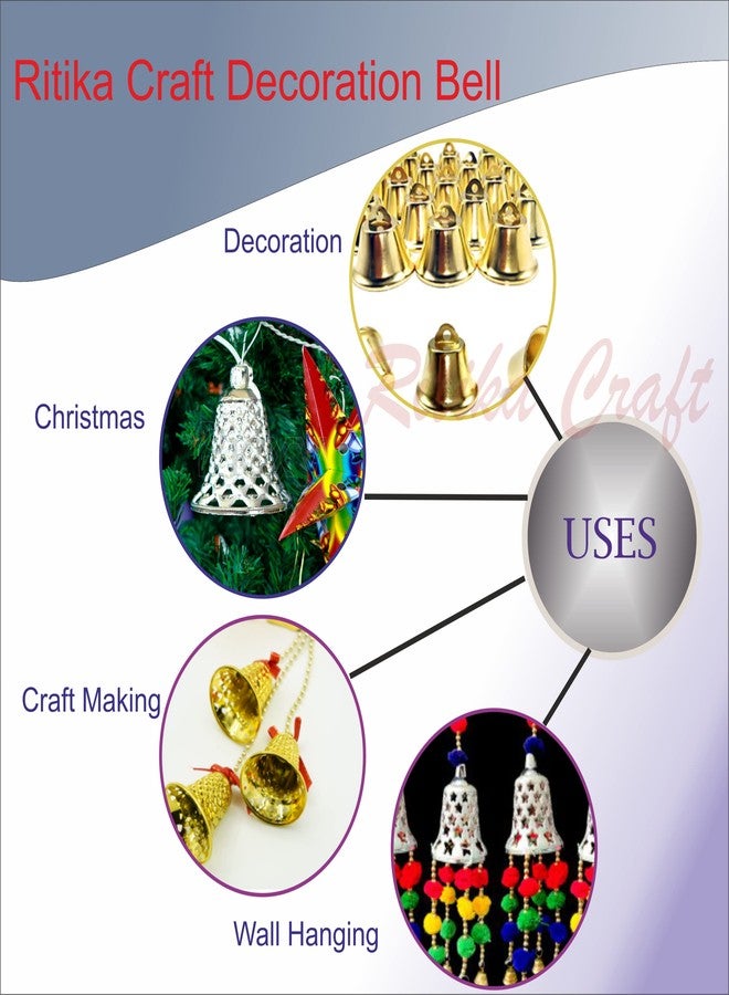 RITIKA CRAFT أجراس بلاستيكية ملونة من ريتيكا كرافت للأعمال اليدوية/الزينة/ديكورات الاحتفالات (عبوة من 20) (1.5 بوصة) (متوسط) (ذهبي) - Image 4